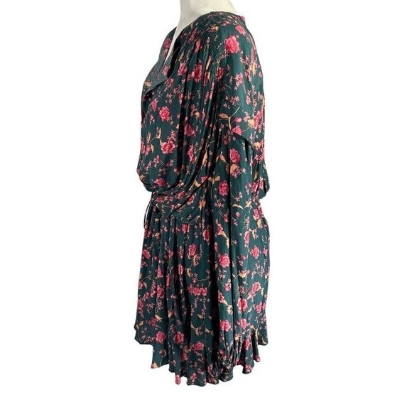 Free People New Floral Green Button Front Long Sleeve Dress Medium - Picture 6 of 10